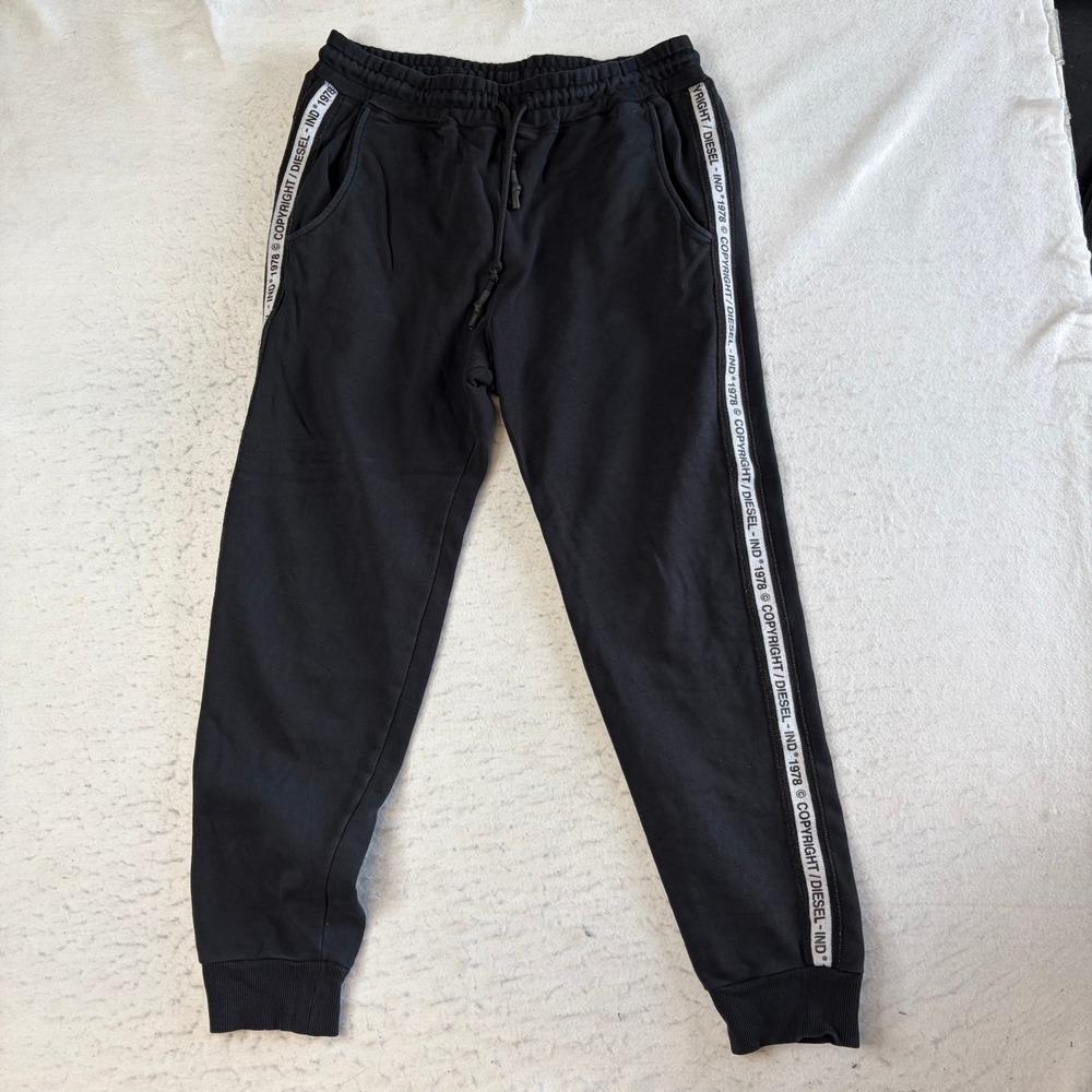 Diesel Jogger Sweatpants Mens M Black Logo Side Tape Drawstring